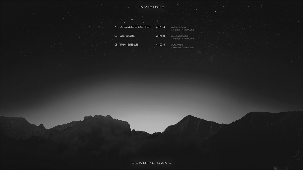 Mon deuxième projet musical "INVISIBLE" sortira le 12.12.21 à 23H59 sous forme d'EP 3 titres.

Un concert en avant première aura lieu le soir même à 23H00 EN LIVE sur Twitch &amp; FailyV 🍩