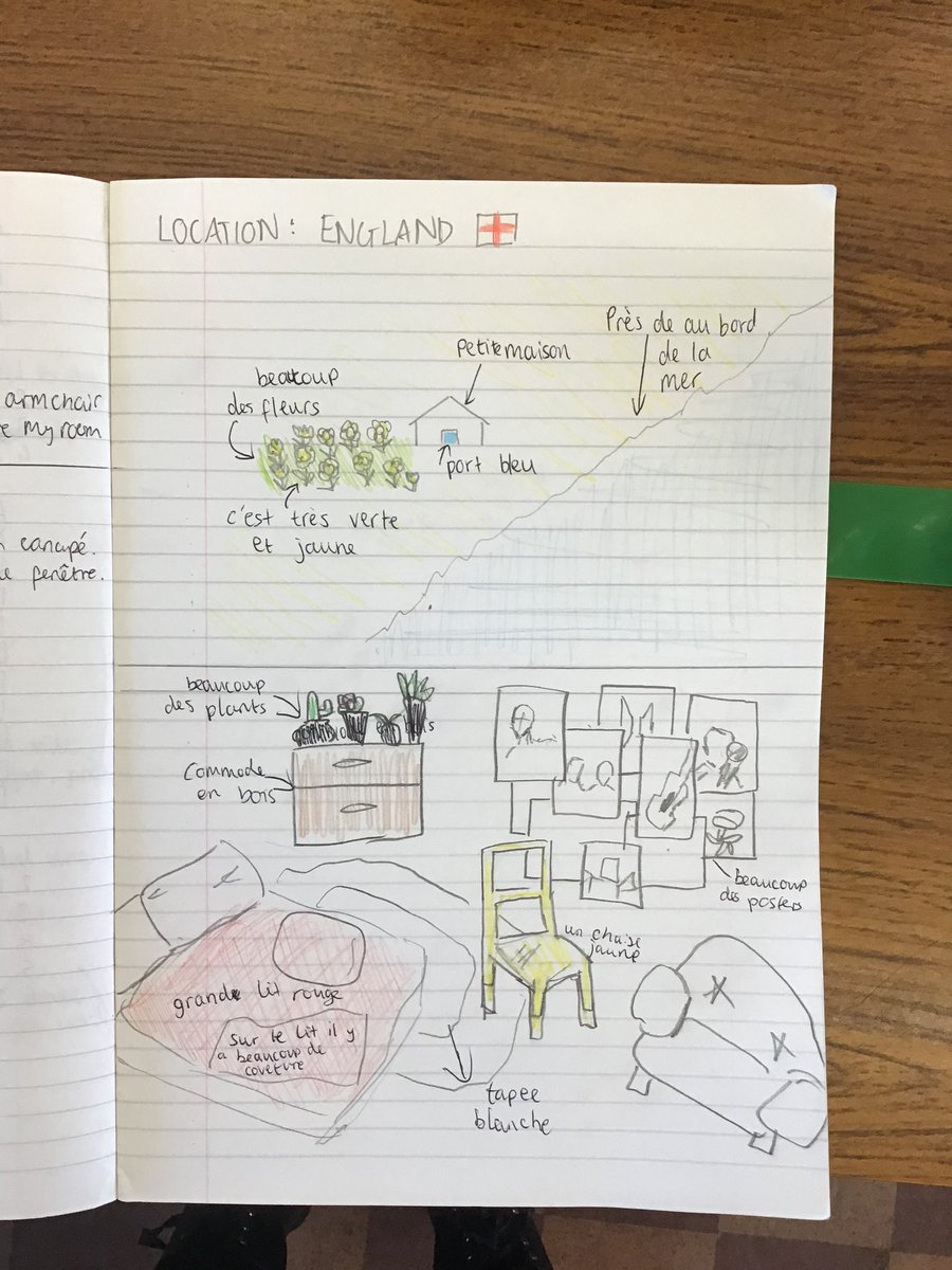 BParnieMFL's tweet photo. Y10 back at it again with the listening art activities! I described 2 different settings and they had to draw what I described ☺️ then they had to label their drawings with the language I used. Considering they’ve only had a few lessons on the home topic - I’m impressed! 👍🏼 https://t.co/fv1DlzHlta