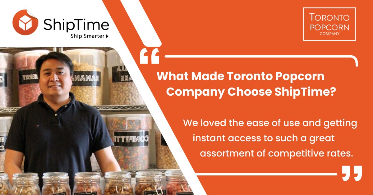 ShipTime's tweet photo. When we asked The Toronto Popcorn Company what made them decide to choose ShipTime vs going courier direct, here is what they had to say:

https://t.co/31dXXaWpN6

#smb #eCommerce #eCommTips #SmallBusinessTips #canadianshipping #couriershipping #popcorn #toronto #ontario #canada https://t.co/BQ2ZUa4PNa