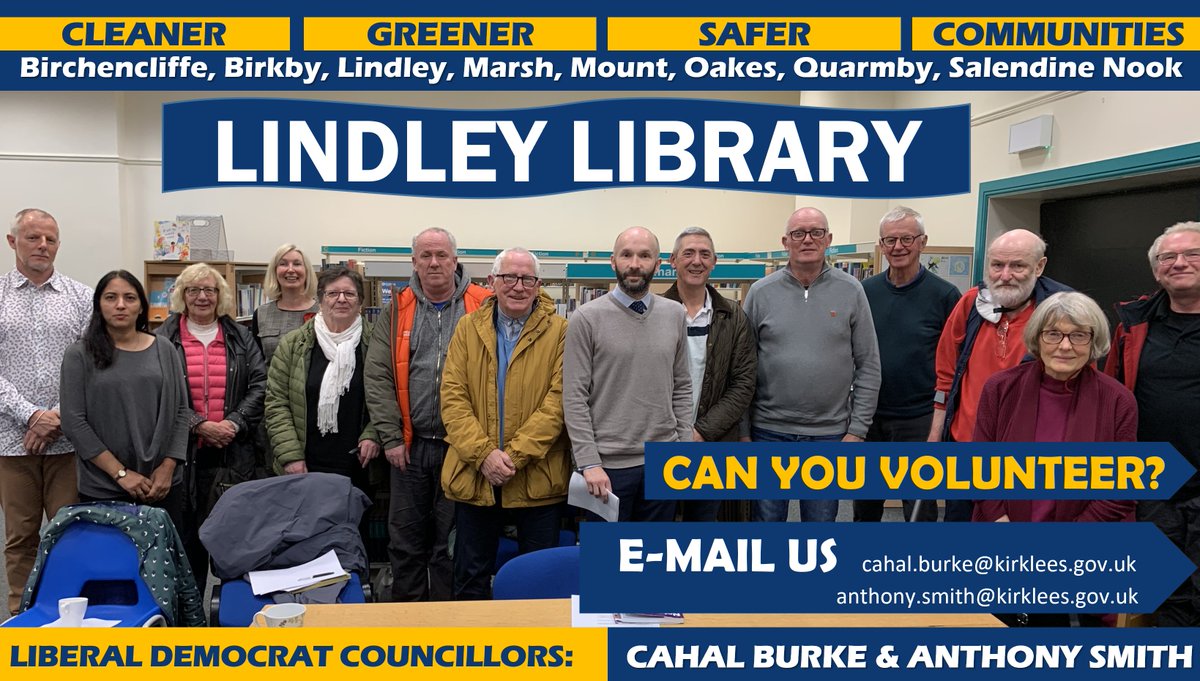 CahalBurke's tweet photo. CAN YOU VOLUNTEER AND HELP OUR LIBRARY?
We are always looking for help & support at #Lindley #Library. If you can volunteer & help support staff please get in touch.
Cllr Cahal Burke
cahal.burke@kirklees.gov.uk
Cllr Anthony Smith
anthony.smith@kirklees.gov.uk
#LindleyLibrary https://t.co/OXoaESePhq