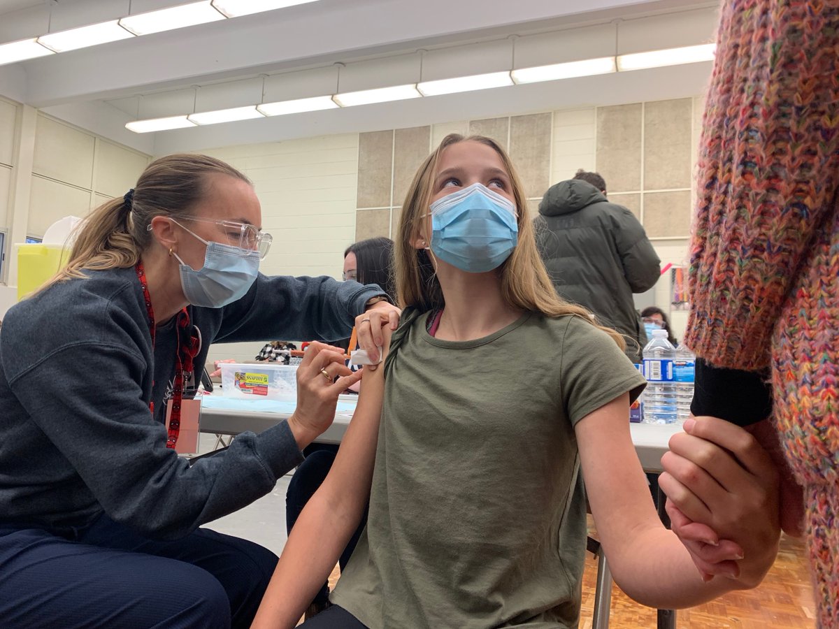 KFLAPH's tweet photo. Alexander Tanguay and Meira Weese roll up their sleeves and get their COVID-19 shots at the first vaccine clinic for kids 5 to 11 today in Napanee! Thank you for helping make #KFLAStrong. Book your appointment today: https://t.co/ezxFErCUki https://t.co/SeufUGkPH9