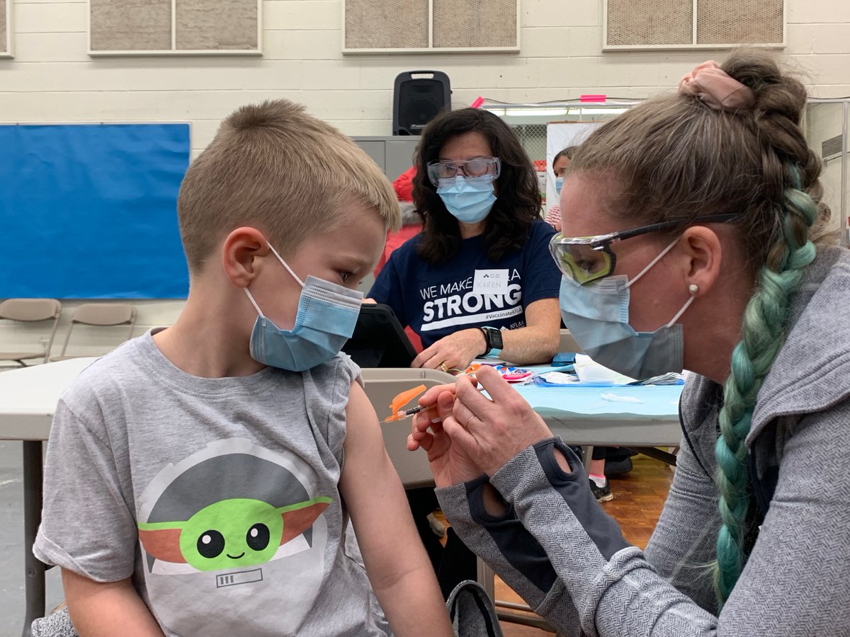 KFLAPH's tweet photo. Alexander Tanguay and Meira Weese roll up their sleeves and get their COVID-19 shots at the first vaccine clinic for kids 5 to 11 today in Napanee! Thank you for helping make #KFLAStrong. Book your appointment today: https://t.co/ezxFErCUki https://t.co/SeufUGkPH9