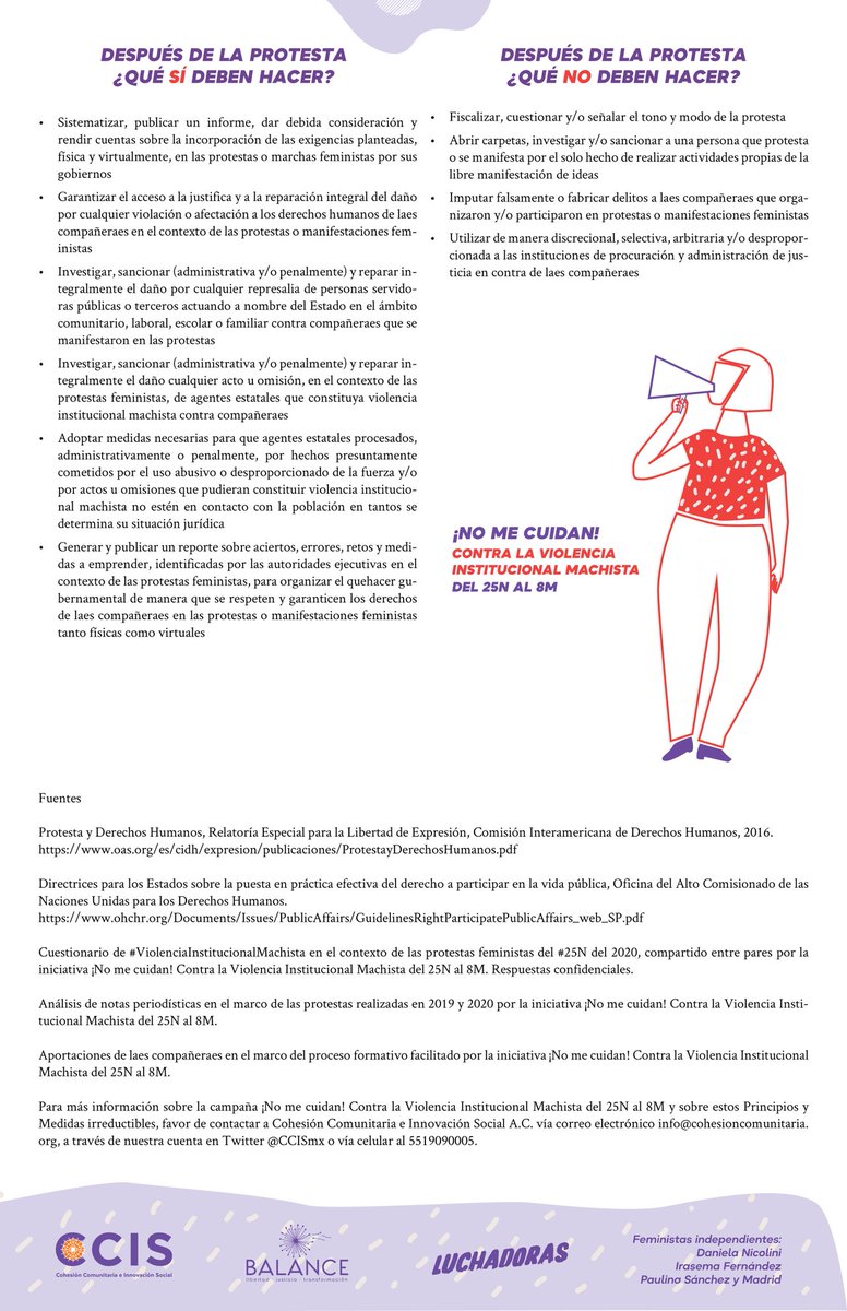 CCISmx's tweet photo. 🤔¿Cómo deben actuar las autoridades antes, durante y después de protestas feministas para no ejercer #ViolenciaInstitucionalMachista?

👀 Principios y medidas irreductibles 
https://t.co/XBNXpStq5Q
que creamos juntaes en #NoMeCuidan 

¡Exijamos y observemos que cumplan!✊🏾🔥 #25N https://t.co/eaAT5z3JDH