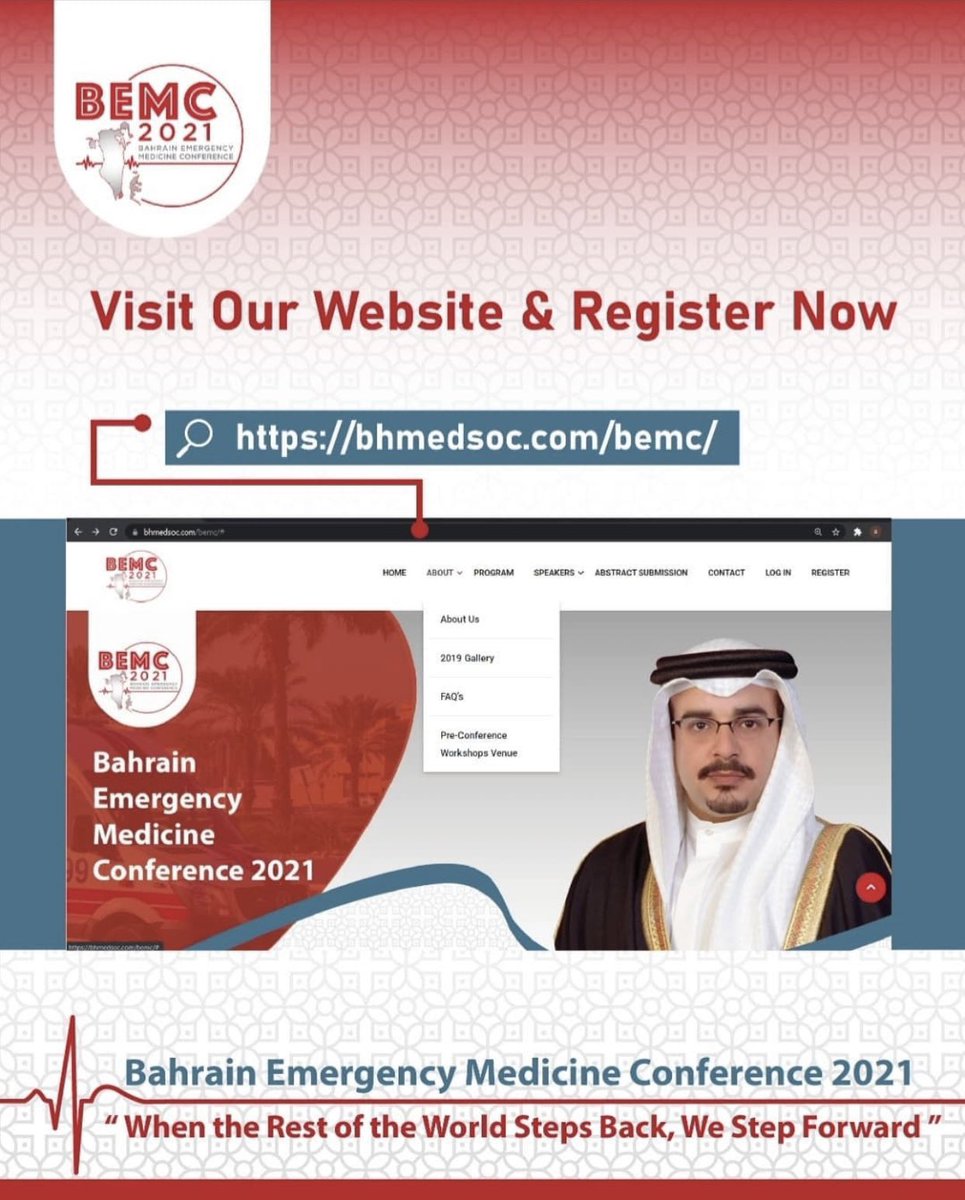 <a href="/dr_salah/">Salah Alghanem</a> Meet #BEMC21 do not miss Bahrain Emergency Medicine Conference, 26th-27th November virtual, great speakers and very interesting topics