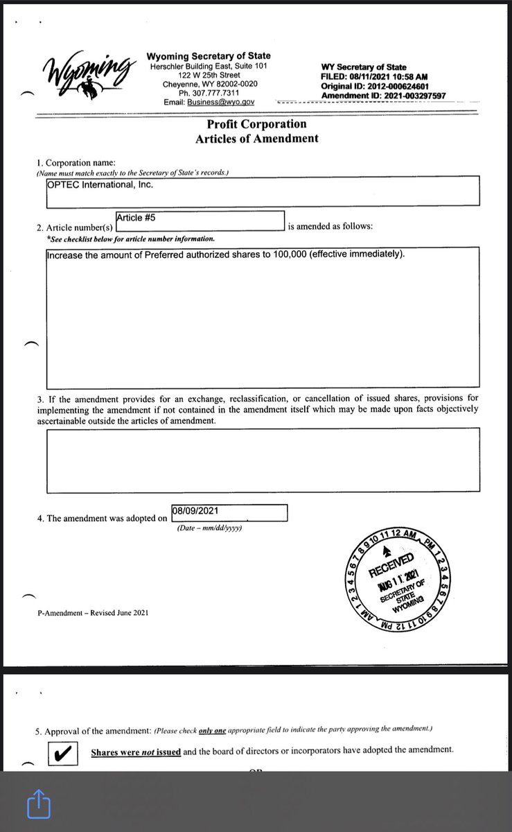 MasonDong11's tweet photo. @Financeresearc4 Pawson has increased prefer shares to 200k now I think. But this amendment you showing is saying it can increase as much as 10,000,000 prefer share? Am I reading it correctly? https://t.co/ayeXVBoJU4