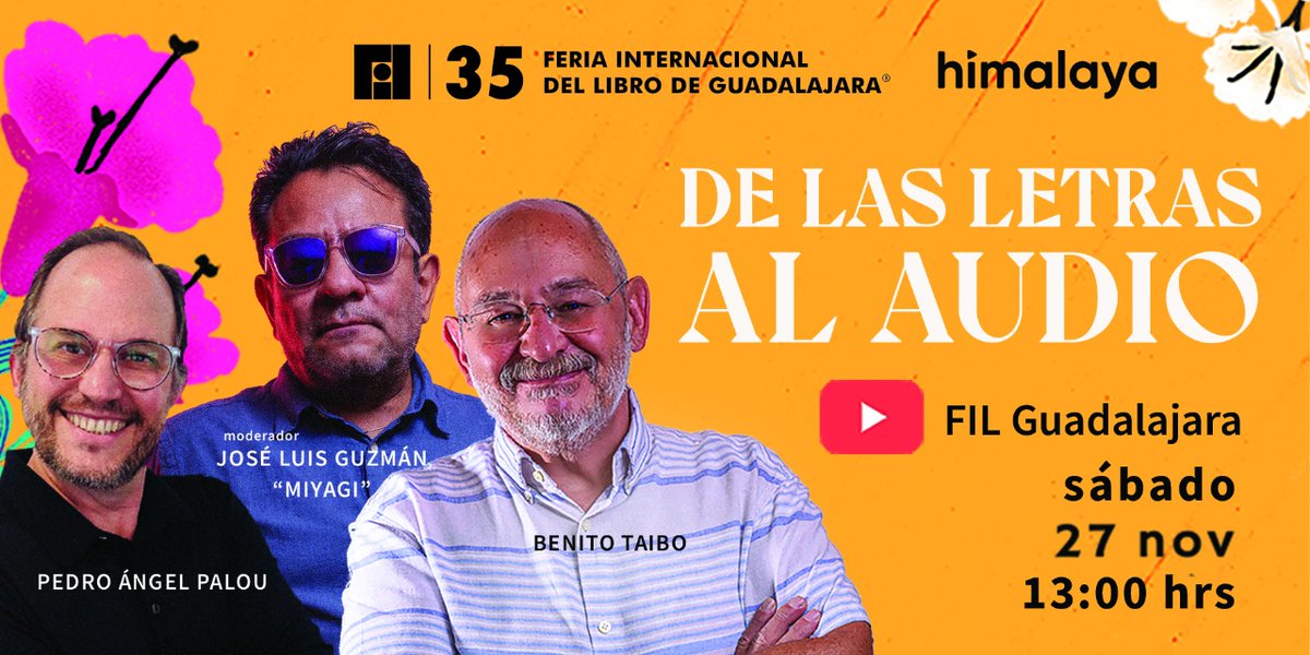Realmente será un honor departir con mis admirados <a href="/benistofeles/">Benito Taibo</a> y <a href="/pedropalou/">Pedro Palou</a> en la mejor mesa de la <a href="/FILGuadalajara/">FIL Guadalajara</a> (al menos ese día 😆). Nos vemos en Guanatos y de ahí a las tortas ahogadas de chapalita! No dejen de escuchar nuestros podcasts! la mejor plataforma <a href="/HimalayaLAT/">Himalaya Latinoamérica</a>