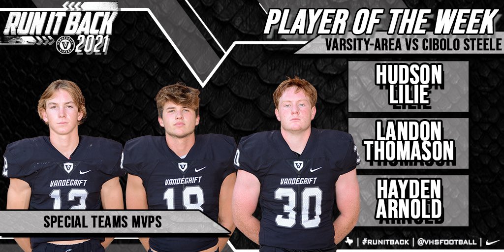 VHSFootball's tweet photo. Big time shout out to our Defensive and Special Teams POW ⭐️ for Steele week.
@maxuhl1 🔥
@_jaxonoliver_ 🔒 
@TuckerH03 🦍 
@SterlingEmerso3 🤩
@HudsonLilie 🏈
@thomason_landon 🥶
@HaydenArnold37 ☠️ https://t.co/UolZ6WiTWI