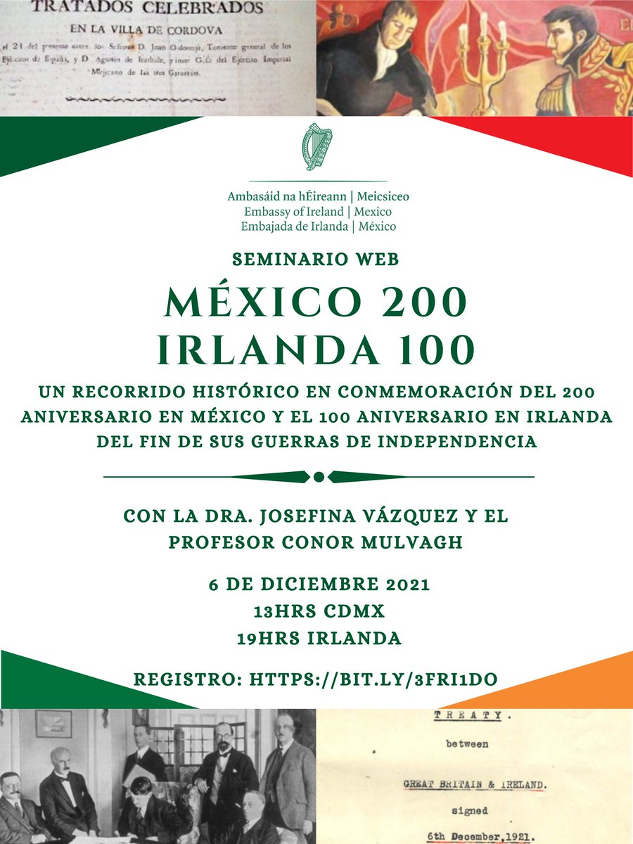 IrishEmbMexico's tweet photo. El 2021 marca un importante paralelo histórico entre 🇮🇪 y 🇲🇽. A 200 años en 🇲🇽 y a 100 años en 🇮🇪 del fin de sus guerras de independencia, te invitamos a este webinar acerca de estos importantes procesos históricos que nos unen.🇲🇽🤝🇮🇪
¡Regístrate aquí! ➡️https://t.co/SU5uyXSLLC https://t.co/iKxJEFuDce