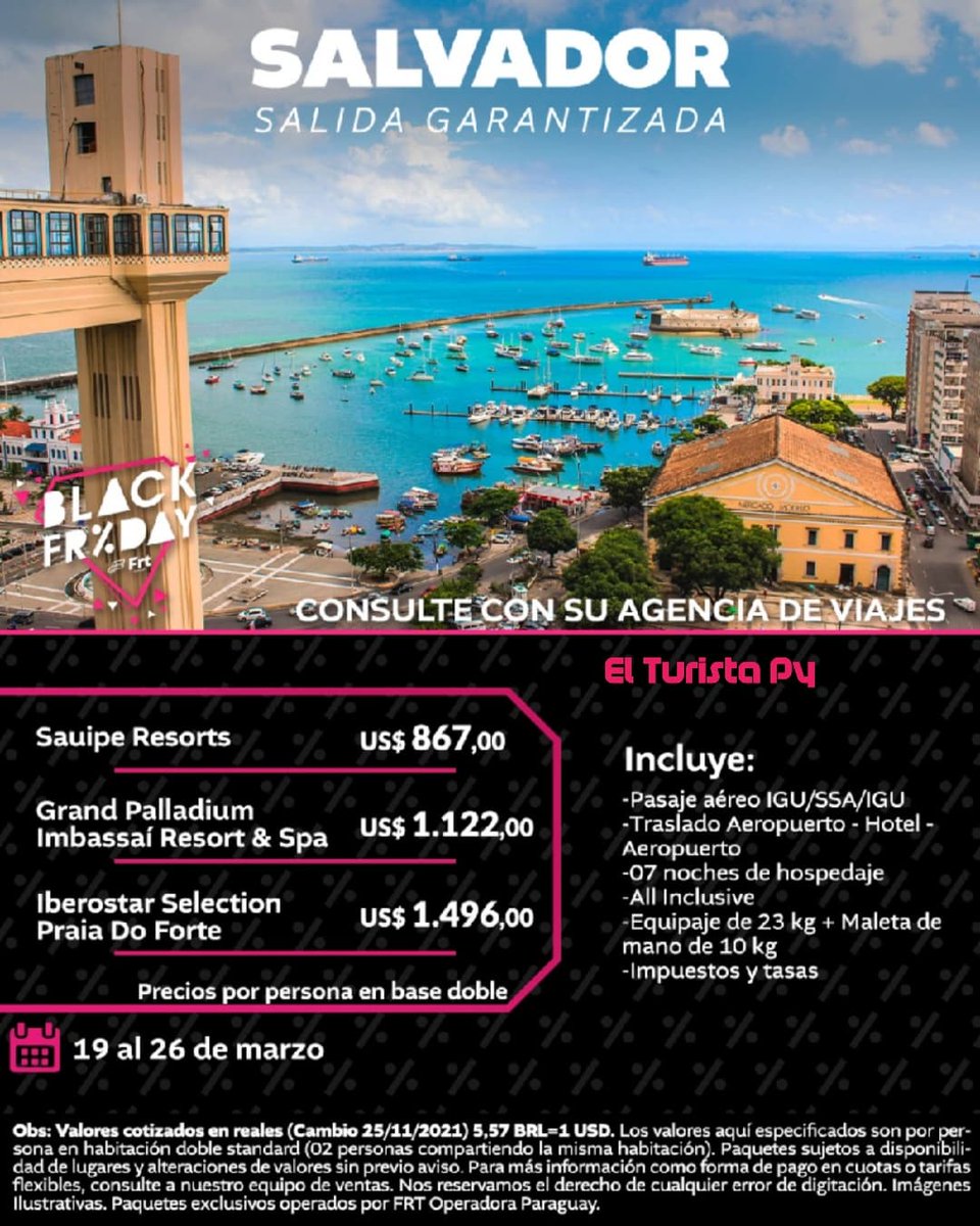 elturista_py's tweet photo. Black Friday destino Brasil.🇧🇷
Aprovecha estas promociones disponibles!!!!!! 
- Maragogi
- Rio de Janeiro
- Salvador Bahía.
.
.
@elturista_py
. 
Consultanos sobre este y otros paquetes disponibles por la semana de Descuentos. 
🎉⛱️😎✈️🇧🇷 https://t.co/BKSfJg3cc2