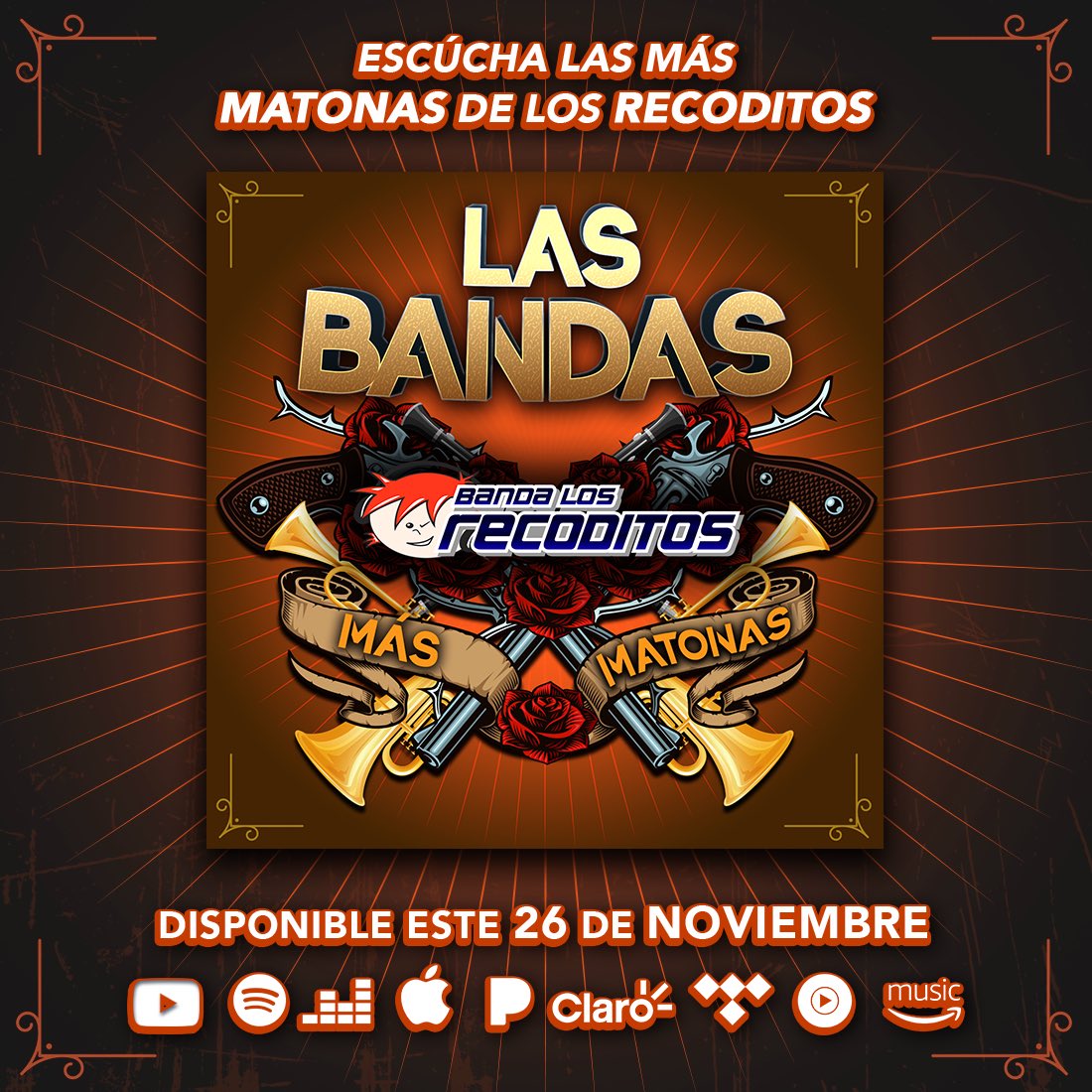 BANDARECODITOSS's tweet photo. Raza, mañana llegan “Las Bandas Más Matonas” de Los Recoditos 🔥¡No se pueden perder esta selección matona de nuestras mejores canciones! 

Disfrútalo en plataformas digitales. https://t.co/qGKjHd9zXG