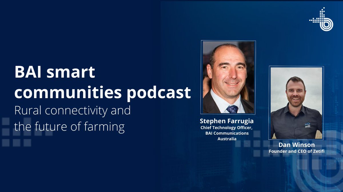 The fourth episode of our smart communities podcast is now live.

Stephen Farrugia, CTO, BAI Australia, and Dan Winson, the founder &amp; CEO of <a href="/ZetifiOfficial/">Zetifi</a>, discuss solving connectivity problems in regional areas and the potential for smarter farming.

bit.ly/3cQN77b