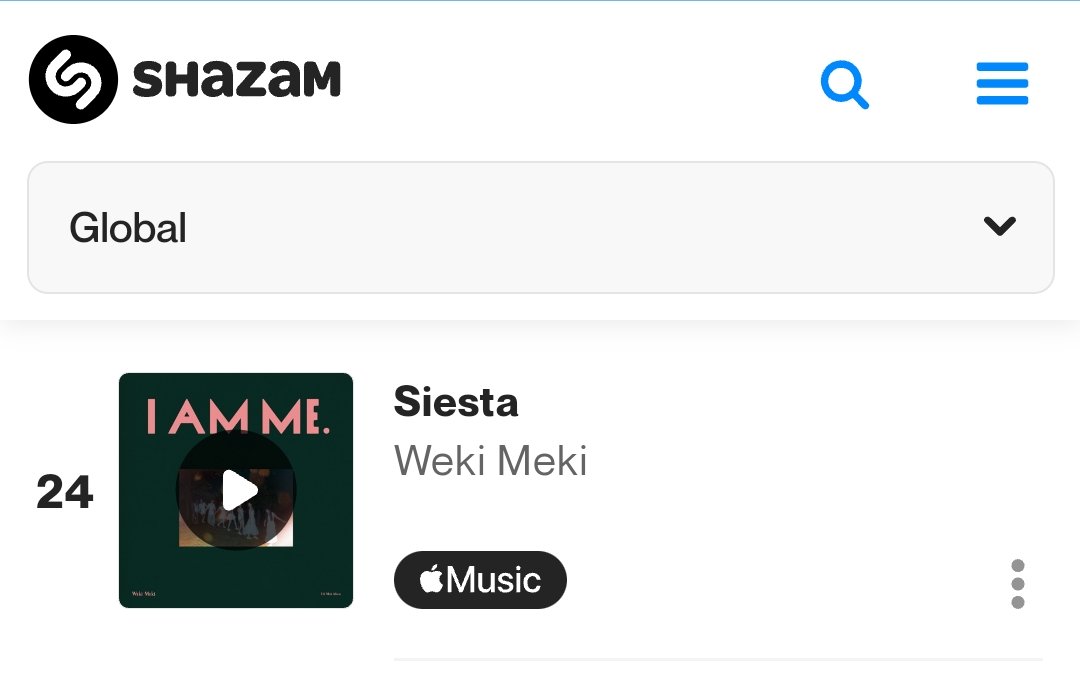🌎 Shazam Global - Kpop Songs Chart:

#24. #WekiMeki - Siesta [+3] *new peak*

#위키미키 #I_AM_ME