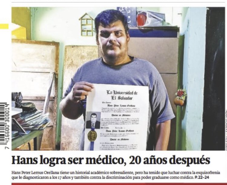 GracielaAyalaO's tweet photo. Qué alegría ver esto, que alguien se vuelve colega luchando con una enfermedad de salud mental tan dura como la esquizofrenia esto sirve para demostrar que en la sociedad debemos dejar los estigmas que rodean estas enfermedades noticia por @elsalvadorcom 🙌🏻 🇸🇻👏🏻👏🏻 #NoEstigmas https://t.co/VHEDQiuf8f