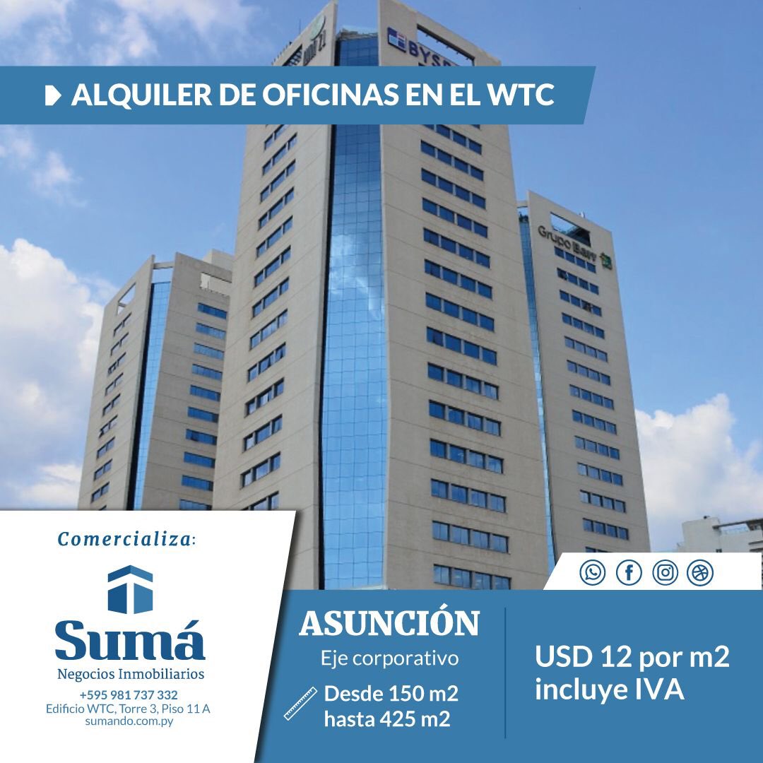 sumaparaguay's tweet photo. Alquilamos Oficinas en el WTC #Asuncion #Paraguay #realestate #alquilo #alquiler #oficina ☎️ https://t.co/HGsbC3LNbT