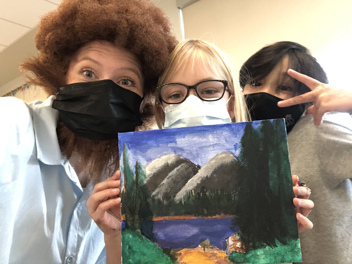 msKPowell1's tweet photo. Today we were lucky enough to have Bob Ross come into our class and teach us the art and JOY of landscape painting  @NorthcottRVS https://t.co/cQcOVExfnL