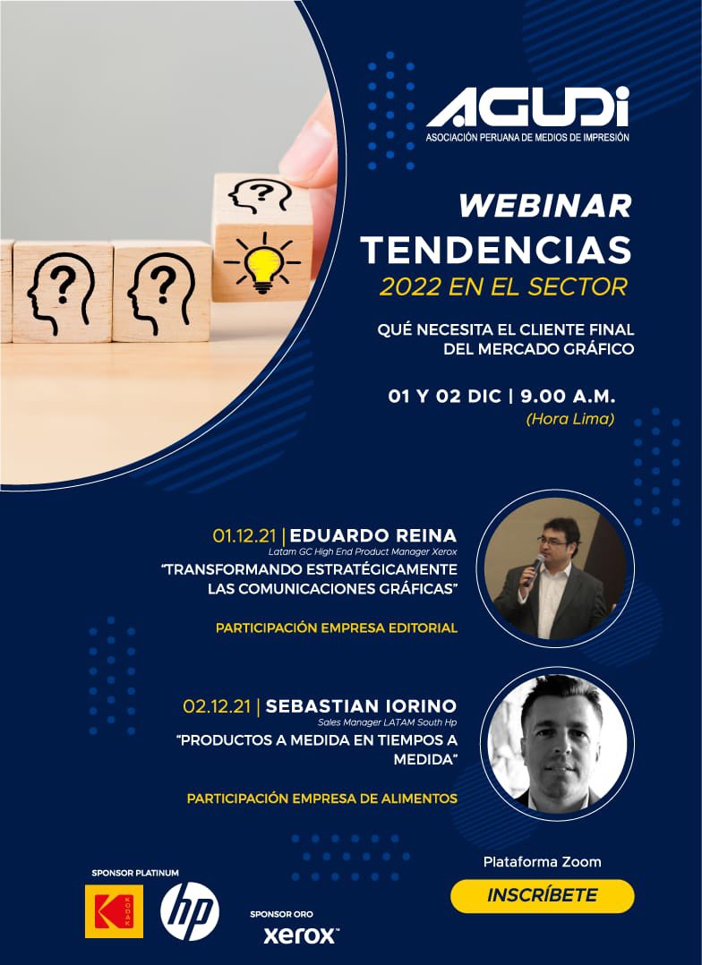 er_sapiens's tweet photo. Este 01 y 02 de diciembre a las 9 AM de Peru, #AGUDI los invitamos a participar de los webinars acerca de las tendencias 2022 en el sector: Qué necesita el cliente final del mercado #gráfico.

➡Inscripciones aquí: https://t.co/uFkBw3lAfJ… https://t.co/VrdojB3jaP