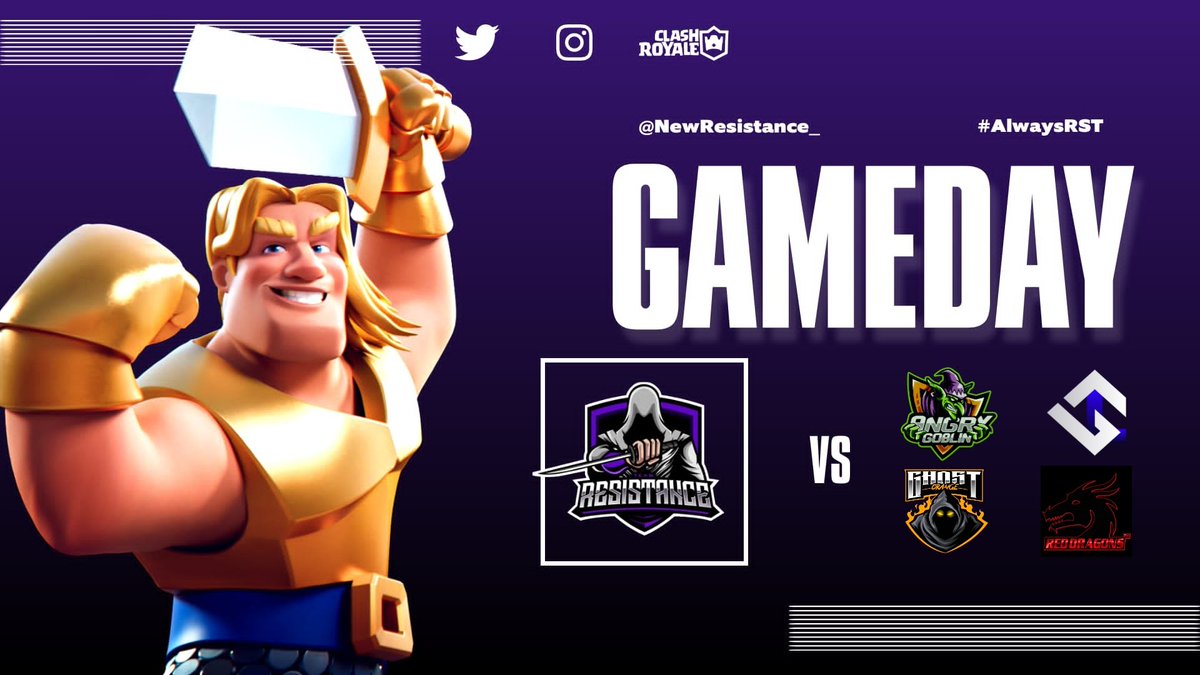 TheResistance (@newresistance_) on Twitter photo CUÁDRUPLE MATCHDAY 🔥
#ClashRoyale
🆚 <a href="/_Angry_Goblin/">Angry Goblin</a>
🏆 @SomosChallenge
⏰ 16:00 🇲🇽/23:00 🇪🇸
🆚 <a href="/ReDragons01/">Red Dragons</a>
🏆 <a href="/RoyalEliteLeag/">Royal Elite League</a>
⏰ 16:30 🇲🇽/23:30 🇪🇸
🆚 <a href="/GhostOrange1/">Ghost Orange</a>
🏆 <a href="/MiniAmazonic/">RA</a>
⏰ 17:30 🇲🇽/00:30 🇪🇸
🆚 <a href="/GodLevel_/">GodLevel Gaming 🎄</a>
🏆 @UefaClash
⏰ 17:30 🇲🇽/00:30 🇪🇸
#AlwaysRST 💪 CUÁDRUPLE MATCHDAY 🔥
#ClashRoyale
🆚 <a href="/_Angry_Goblin/">Angry Goblin</a>
🏆 @SomosChallenge
⏰ 16:00 🇲🇽/23:00 🇪🇸
🆚 <a href="/ReDragons01/">Red Dragons</a>
🏆 <a href="/RoyalEliteLeag/">Royal Elite League</a>
⏰ 16:30 🇲🇽/23:30 🇪🇸
🆚 <a href="/GhostOrange1/">Ghost Orange</a>
🏆 <a href="/MiniAmazonic/">RA</a>
⏰ 17:30 🇲🇽/00:30 🇪🇸
🆚 <a href="/GodLevel_/">GodLevel Gaming 🎄</a>
🏆 @UefaClash
⏰ 17:30 🇲🇽/00:30 🇪🇸
#AlwaysRST 💪