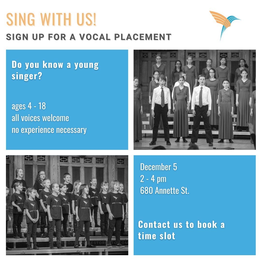 YoungVoicesTO's tweet photo. 📣 Know a young person who loves to sing? 📣 We're welcoming new singers to our winter/spring term now.  Vocal Placements are December 5th.  We look forward to meeting you! https://t.co/sf4fYRjoCP