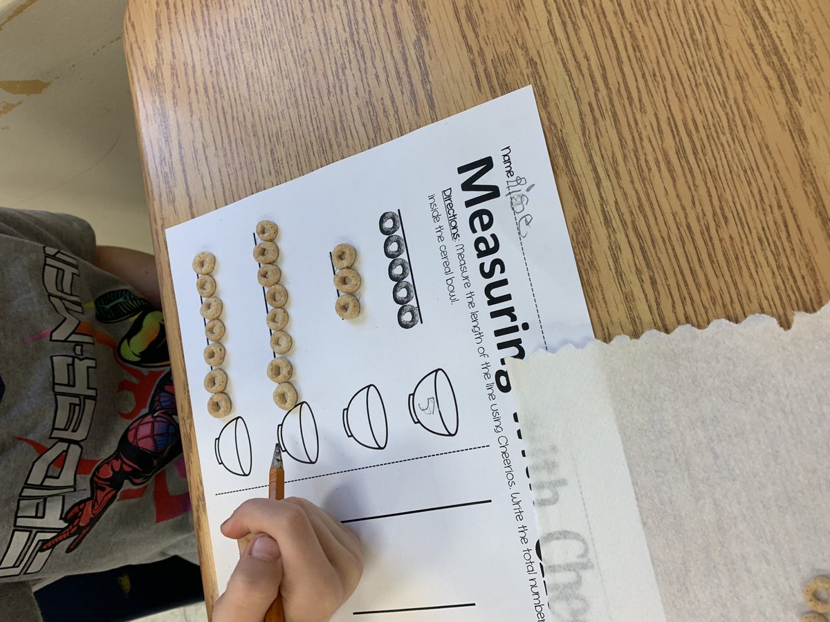 MsClifford7's tweet photo. The last few days in 1N at KPS, I have been introducing area! We have been using Cheerios as a non-standardized form of measuring length, as well as the area of our hands! #MathTalk #edutwitter https://t.co/3i602clmcB
