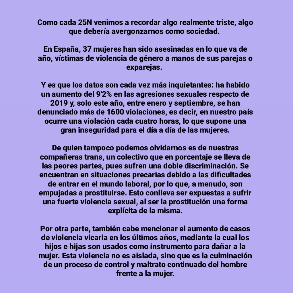 GenAntifa's tweet photo. Hoy, #25N, Día Internacional de la Eliminación de la Violencia contra las Mujeres, es necesario recordar que la violencia machista está presente en el día a día de las mujeres y nos concierne a todos luchar para ponerle freno. #DiaContralaViolenciadeGenero https://t.co/JhmBWcSF2H