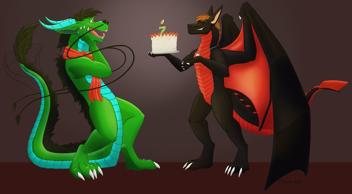 Commission for <a href="/VictorVector_/">🏳️‍🌈🏁🏎️Vectorized Victor 🏎️🏁🏳️‍🌈</a>  about him and <a href="/NYCLupo/">Lupo</a>  Having a cake time together.

Thanks for commissioning me.