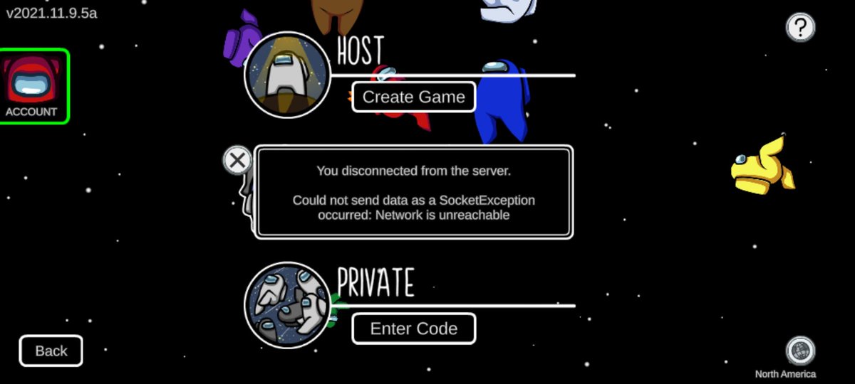 SalimaK98's tweet photo. @AmongUsGame still having problems.. something about socket expection. https://t.co/l7hrzuUU0I