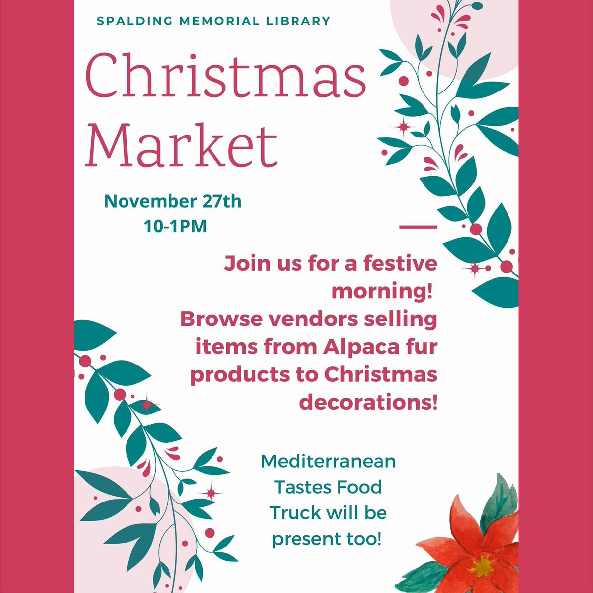 AthensBusiness's tweet photo. The perfect way to kick off the holidays AND support local businesses! Join us on Shop Small Saturday (Nov 27) at @SpaldingLibrary for the annual Christmas Market! The fun starts at 10 AM and ends at 1 PM, so don't miss out on all the fun! #abamembers #athensbusinessassociation https://t.co/MEq4MxJBgz