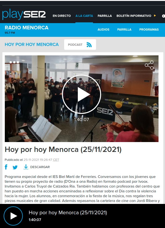 Donaenona's tweet photo. Programa de ràdio en directe des de l'IES Biel Martí, a Hoy por hoy Menorca (25/11/2021) https://t.co/YducbIQ8kN a través de @RadioMenorca https://t.co/C1cnfU1Ahd