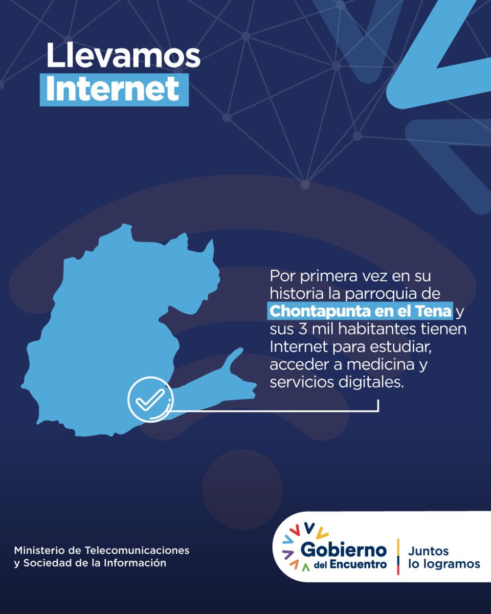 Telecom_Ec's tweet photo. Llevamos Internet para que 3 mil habitantes de Chontapunta, en el Tena, estén más conectados y siempre tengan cerca servicios digitales, telemedicina🩺 y teleducación🎓.

#ElMintelCumple con nuestra Amazonía.

@vmaino https://t.co/wMgJ8wHWaw