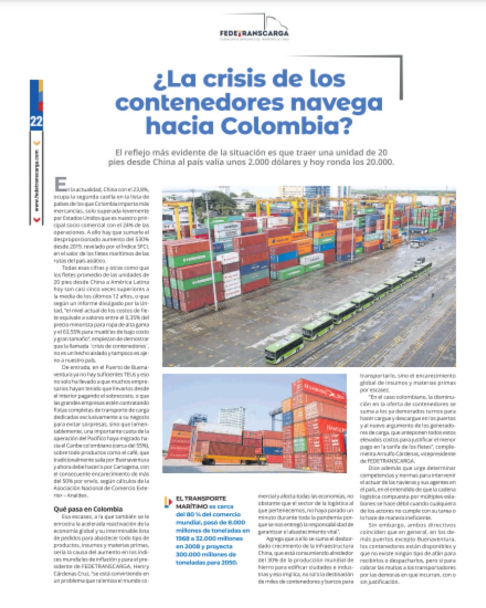 fedetranscarga's tweet photo. #FEDETRANSCARGA 𝗖𝗼𝗻 𝗟𝗮 𝗠𝗶𝗿𝗮𝗱𝗮 𝗣𝘂𝗲𝘀𝘁𝗮 𝗘𝗻 𝗘𝗹 𝗙𝘂𝘁𝘂𝗿𝗼 

"¿La crisis de los contenedores navega hacia Colombia?" 
@HenryACardenas @arcuag 

Somos la 𝗡𝘂𝗲𝘃𝗮 𝗚𝗲𝗻𝗲𝗿𝗮𝗰𝗶𝗼́𝗻 del 𝗧𝗿𝗮𝗻𝘀𝗽𝗼𝗿𝘁𝗲 𝗱𝗲 𝗖𝗮𝗿𝗴𝗮
#Separata2021  @Portafolioco https://t.co/MXKtljKxA8