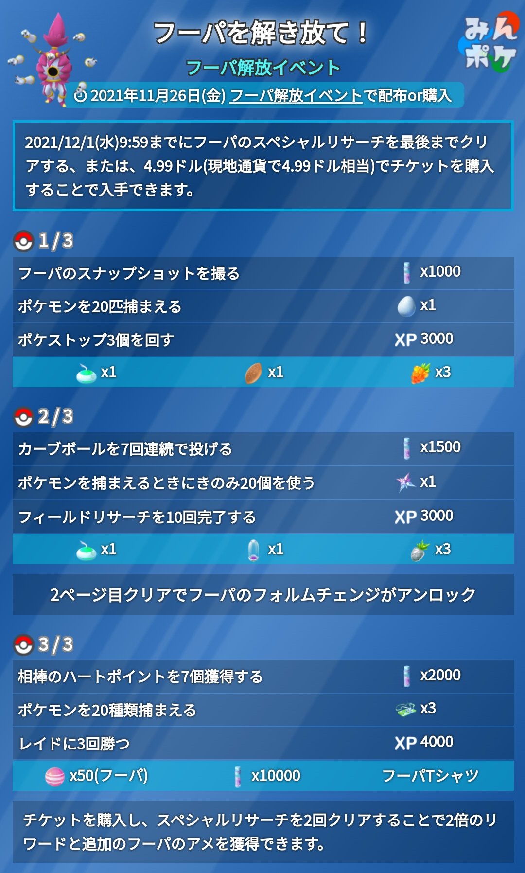 ポケモンgo攻略 みんポケ スペシャルリサーチ フーパを解き放て の内容が判明しました フーパのスペシャルリサーチを全てクリアまたは チケット購入で入手 2ページ目クリアでフーパのフォルムチェンジが可能に 詳細はこちら T Co
