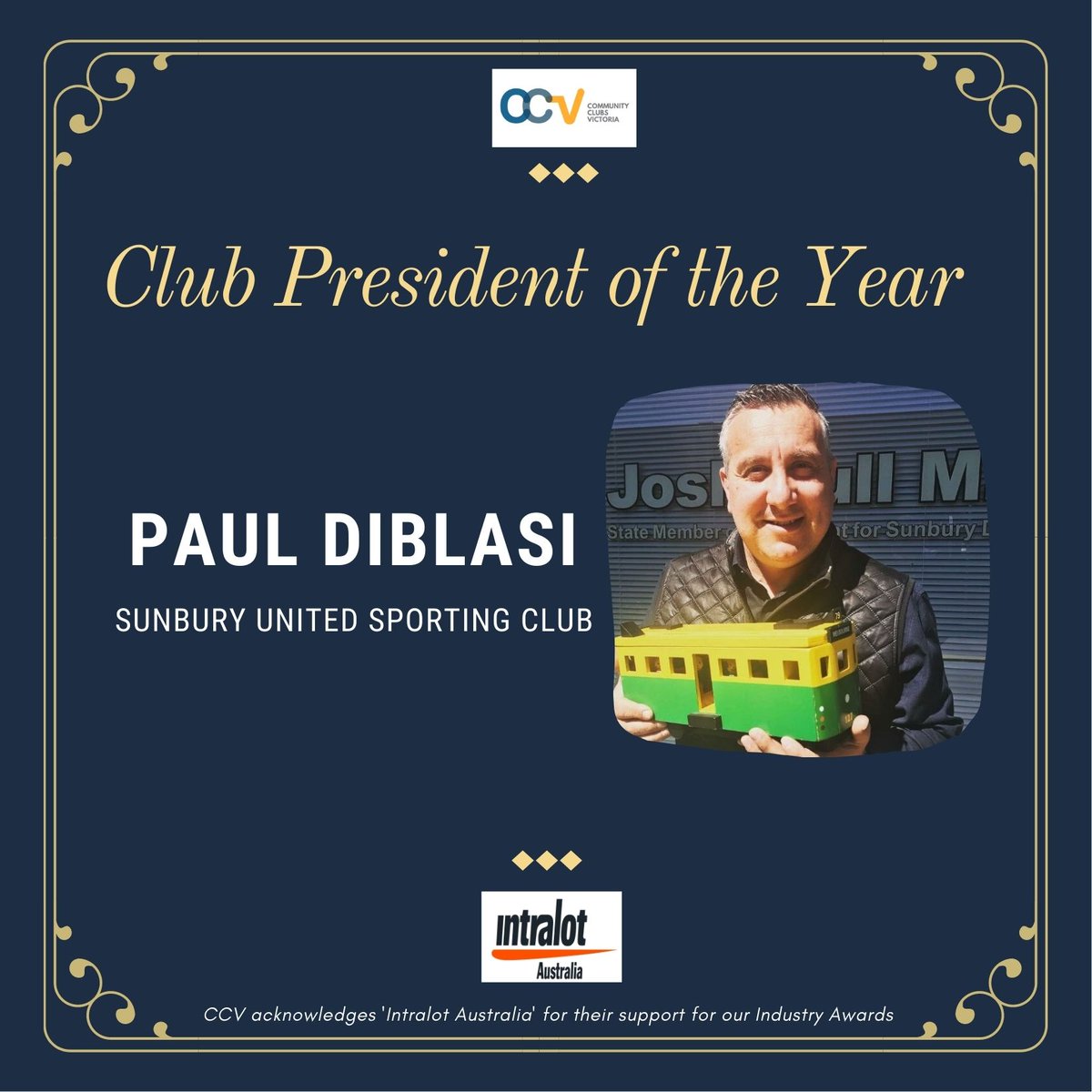 CommunityClubsV's tweet image. CCV would like to congratulate our ‘Club President of the Year’ recipient, Paul Diblasi from Sunbury United Sporting Club.
#CCVAwards2021 #celebration #clubs
