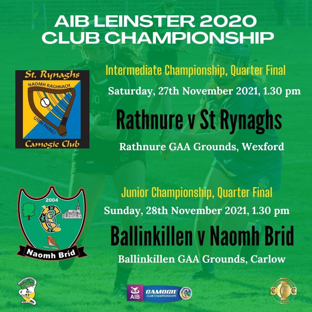 Our two clubs, <a href="/strynaghcamogie/">St Rynaghs Camogie</a> and <a href="/NaomhBridCamog/">OfficialNaomhBridCamogieClub</a> are on their travels this weekend as they represent us in the <a href="/AIBIreland/">AIB</a> <a href="/LeinsterCamogie/">Leinster Camogie</a> Club Championships.  

The very best of luck to both clubs.  We are behind you all the way 🤞🤞🤞