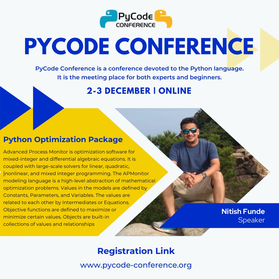 pycode_conf's tweet image. Great news! Leet meet our next speaker! Nitesh Funde with workshop Python Optimization Package!
#python #optymalization #packages #pyconf #pycode #pythonistas
#pythoncode #pythonlearning #programming #programminglife