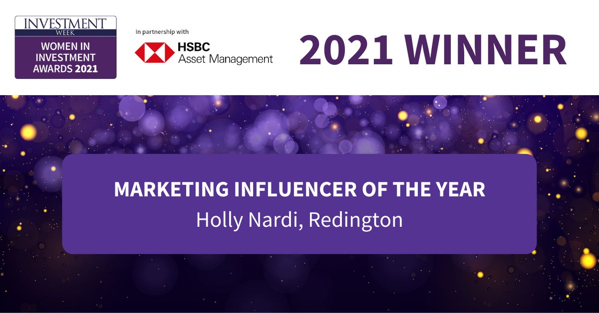 InvestmentWeek's tweet photo. Women in Investment Awards 2021 in partnership with HSBC Asset Management: The winner of Marketing Influencer of the Year is Holly Nardi, Redington – congratulations Holly! @redington #womenininvestment #wiia21 #investmentweekevents https://t.co/oaypL9AOxn
