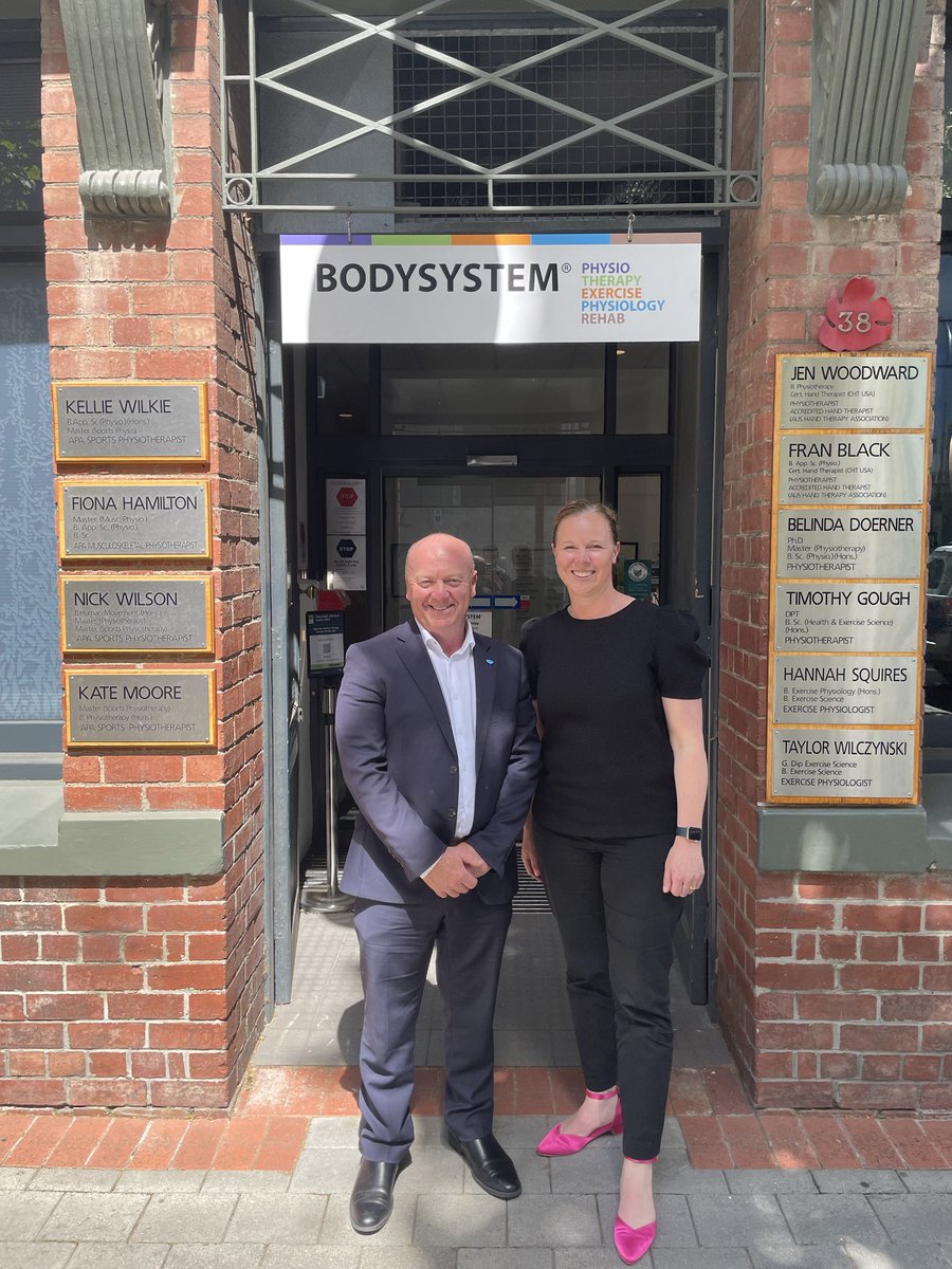 Great to catch up with ⁦<a href="/KellieWilkie/">Kellie Wilkie</a>⁩ to see the ⁦<a href="/BODYSYSTEM_Phys/">BODYSYSTEM Physio</a>⁩ expansion and investment into health of all Tasmanians. Great work and commitment to primary health care. ⁦<a href="/apaphysio/">Australian Physiotherapy Association</a>⁩ #physio #primaryhealth