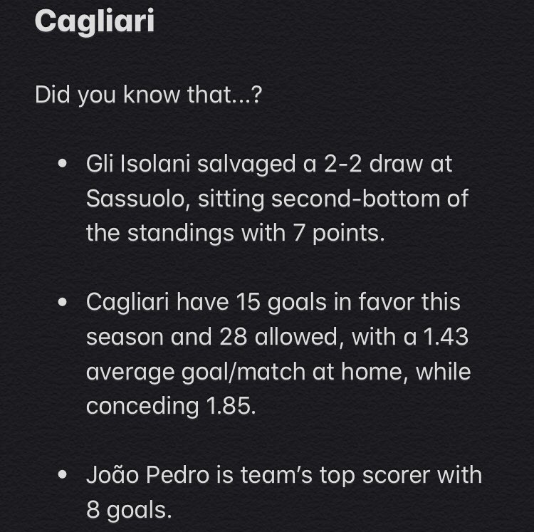 Smart_Tipster1's tweet photo. Don’t miss week 14 of the @SerieA and make a profit!!

#SerieA #CalcioItaliano #Cagliari #GliIsolani #JoaoPedro #UnipolDomus #Salernitana #Bersaglieri #FedericoBonazzoli #freepicks #freebets #freetipster #tipsterforlife #smarttipster #soccertipster #soccerjunkie #soccerlife https://t.co/DTva4PUhKf