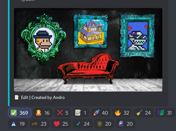 370 Party People, So Far!
🙏💚👀 my friends there.

Started idea but <a href="/ArtPunksNFT/">ArtPunksNFT</a> + <a href="/nft_frames/">FramesNFT - 0% Royalties</a> teams made it amazing.🌐🎨 #SolanaNFTs
🇵🇱
<a href="/quertez114/">quertez</a> 
+2 ♀️ #Artists

🇪🇸
@IrCerezoDesign
<a href="/MVWASHA/">Muwasha iProjects</a>

⬇Join discord.com/channels/88192…
📆Saturday (11/27/2021) 11:00PM UTC
💵Price: 0.5 $SOL