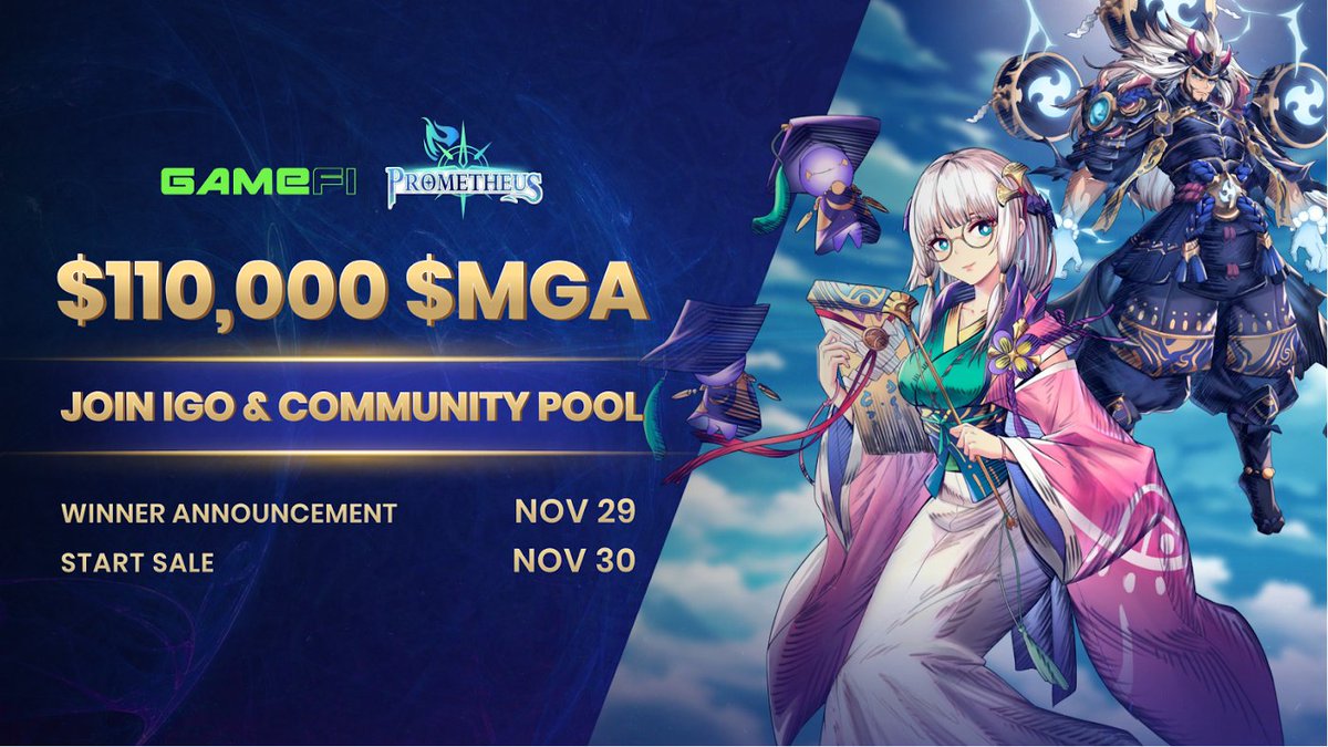 GameFi_Official's tweet photo. ⏳Only 3 days left for @PromethMetagame $MGA IGO whitelist registration
▶️IGO pool: https://t.co/dl1K2Ropus
▶️Community pool: https://t.co/eWjDCGLqyr

Check out how to join IGO pool and community pool on #GameFi here🔻

https://t.co/Q908C80rCA https://t.co/Glcl8tZyJX