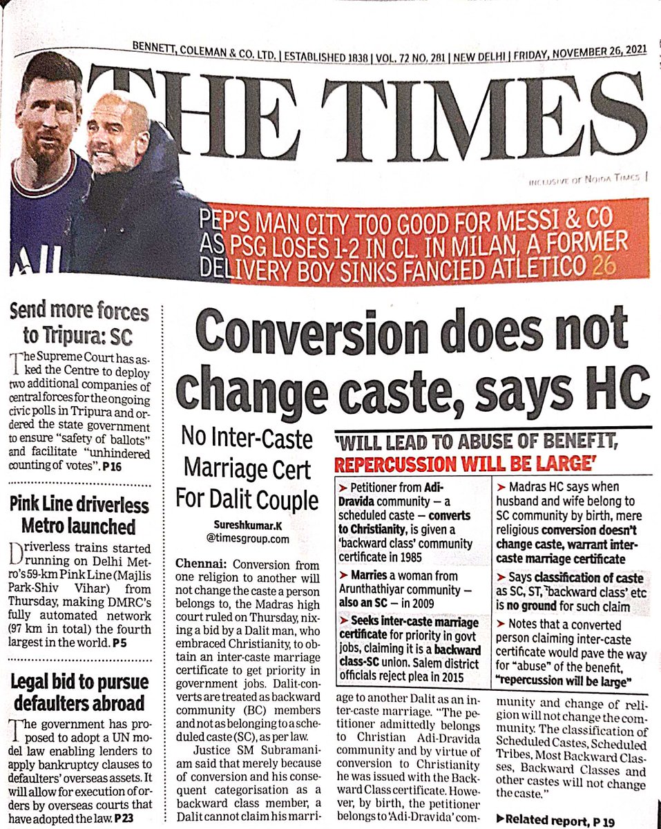 dhanuksamaj's tweet photo. Conversion does not change caste Says HC @Profdilipmandal  #CasteConversion https://t.co/crETRugHbg