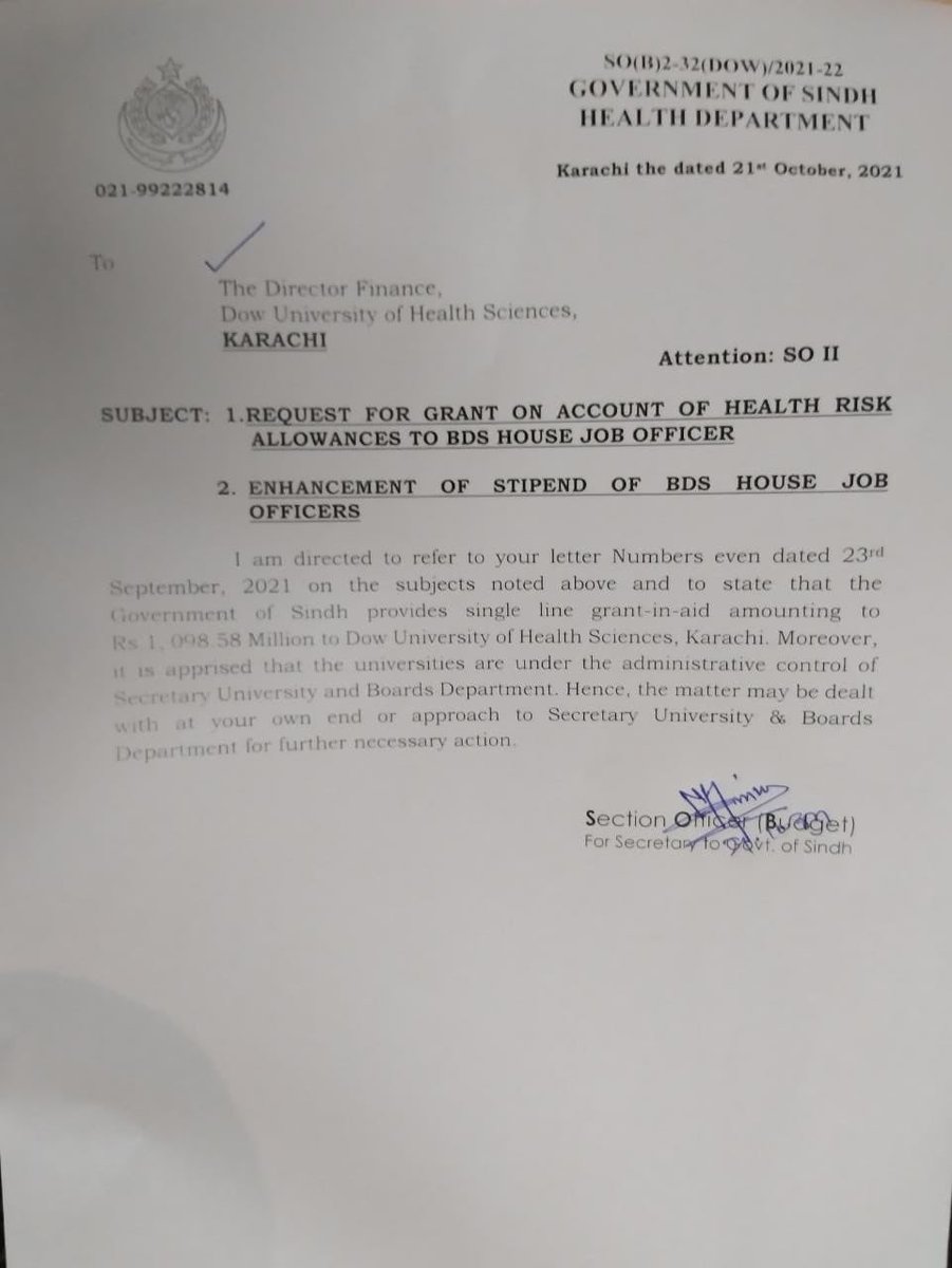 MehdiyahMohamm2's tweet photo. DUHS gets grant in aid of 1,098 Million PKR from Health department of Sindh still they pay 20,000PKR instead of 45,000Pkr per month to its Dental HOs. @BBhuttoZardari @SindhCMHouse @pmc_org 
#JusticeForDUHSDentalHouseofficers https://t.co/DIDjtLkvvy