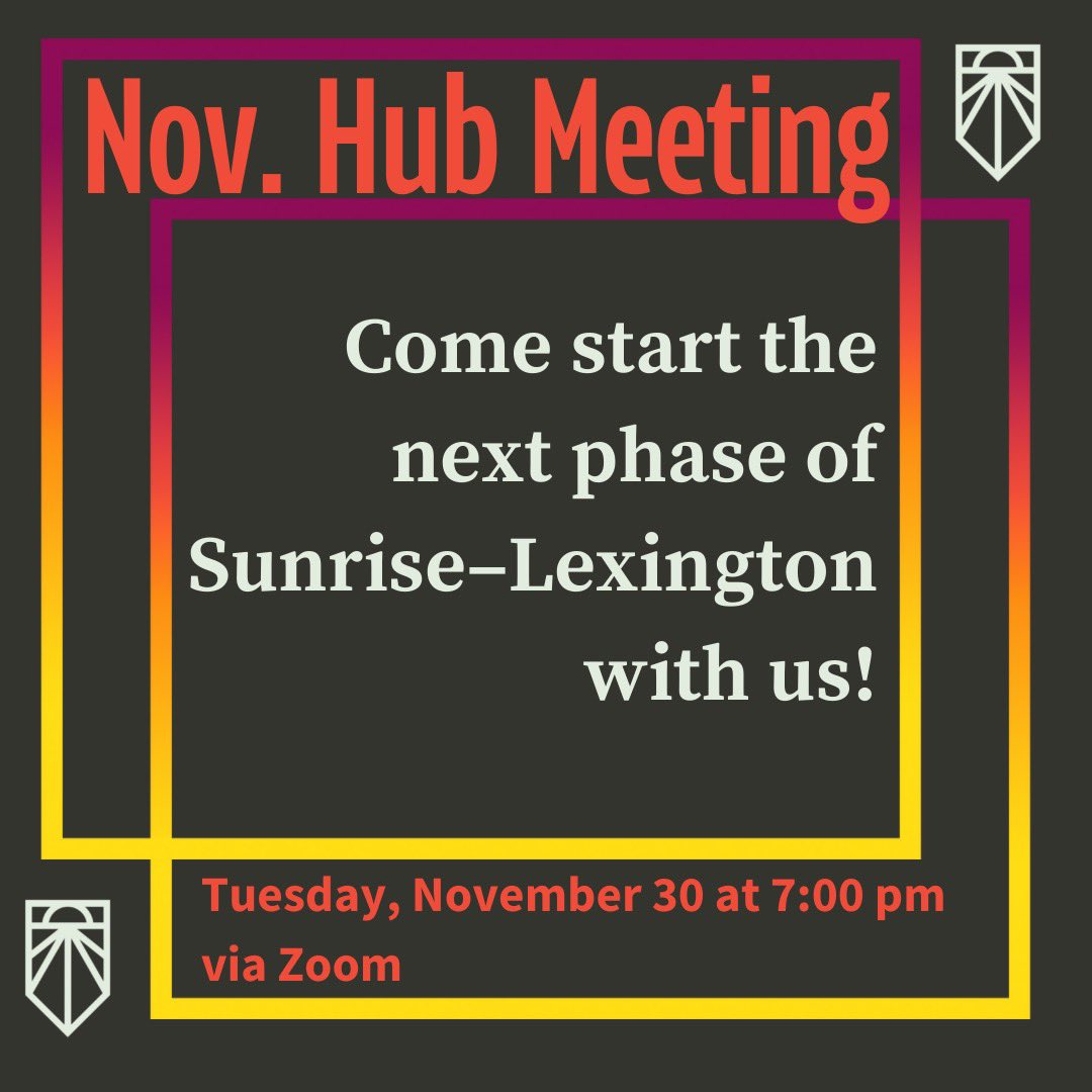 Join us on Tuesday for our first hub meeting post-Fall Strategy Retreat! We’ll review what we discussed at the retreat, talk about our exciting plans for December, and get to know each other as a new and improved version of our hub. RSVP link in bio! #GreenNewDeal