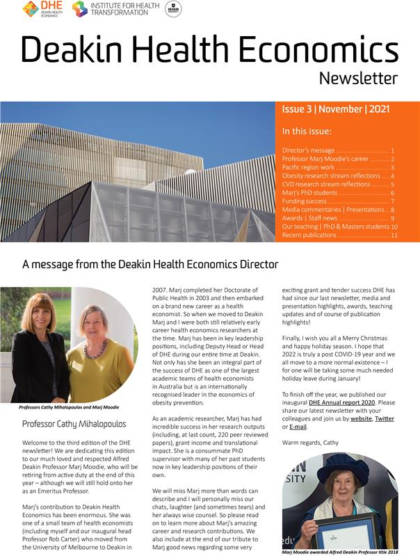 Deakin Health Economics (@dhe_deakin) on Twitter photo To wrap up the year, we've released our bi-annual newsletter with updates of our grant successes, awards and other exciting news. Special feature: Alfred Deakin Professor Marj Moodie, her career and work. <a href="/IHT_Deakin/">Institute for Health Transformation</a> <a href="/Deakin/">Deakin University</a> tiny.one/32pcx5m8 To wrap up the year, we've released our bi-annual newsletter with updates of our grant successes, awards and other exciting news. Special feature: Alfred Deakin Professor Marj Moodie, her career and work. <a href="/IHT_Deakin/">Institute for Health Transformation</a> <a href="/Deakin/">Deakin University</a> tiny.one/32pcx5m8