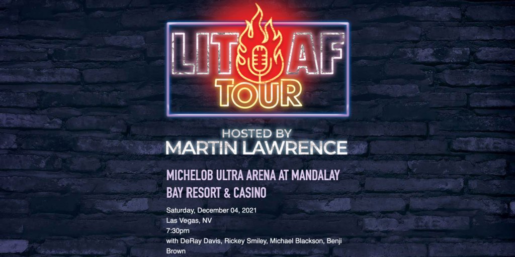 RickeySmiley's tweet photo. #LasVegas is the last stop on #MartinLawrence's #LitAFTour, and here's where you can get your tickets to see @realmartymar, @DeRayDavis, @MichaelBlackson, @benjibrown1 and me on Saturday, December 4th: https://t.co/bH3JL1DaX0 https://t.co/fzXNN9iEqw
