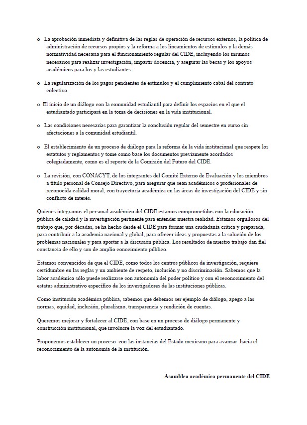 AsambleaCide's tweet photo. Compartimos el pliego petitorio de la Asamblea académica permanente del CIDE al próximo Director General.
#YoDefiendoAlCIDE #SomosCIDE https://t.co/haxzn1k894