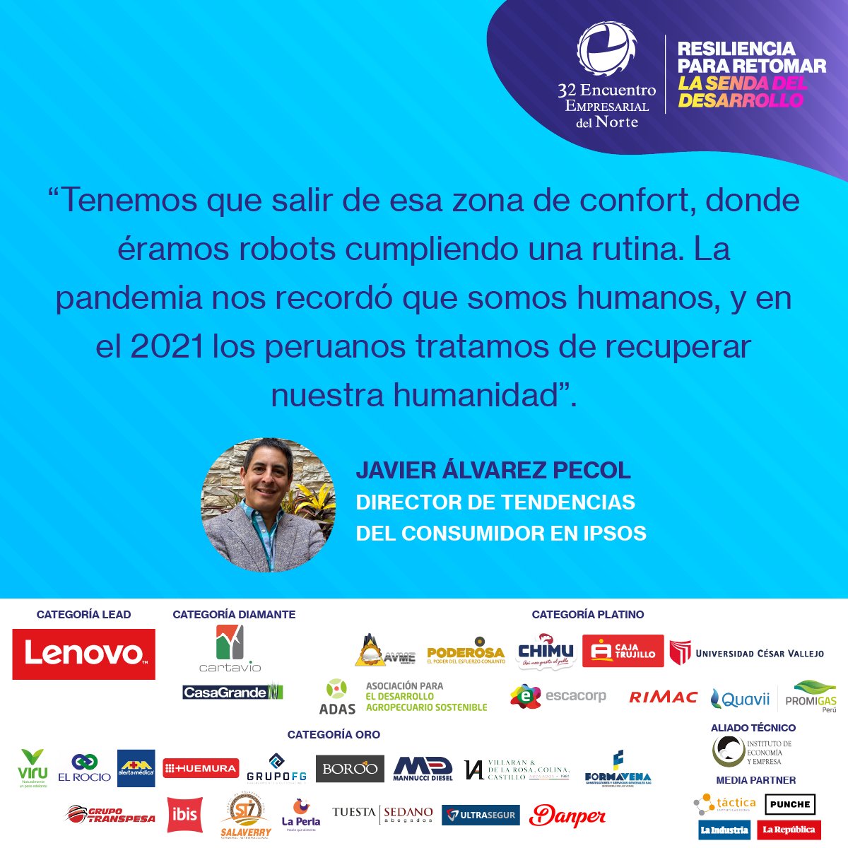 CCLL_Trujillo's tweet photo. #32EEN #Día3
🔴En su conferencia "El nuevo consumidor digital", @AlvarezPecol, director de Tendencias del Consumidor de IPSOS, mencionó que el consumidor peruano antes de pandemia valoraba mucho las recomendaciones, de personas cercanas, ahora se espera eso de las marcas. https://t.co/Z6OzWB4A2M