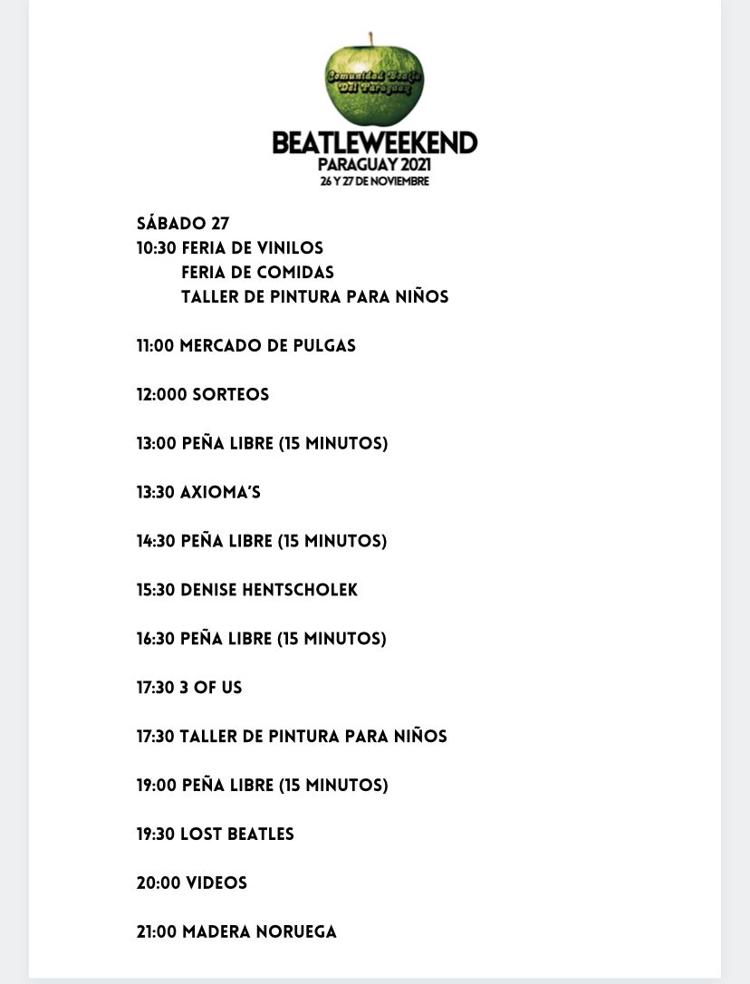 ComuBeatlePy's tweet photo. 📌Info BeatleWeeKend😎
¿Ya tenés el programa?
¡Chequeá aquí todas las actividades del evento!🤩🎉
➡️Plaza de la Democracia.
#beatleweekendpy https://t.co/WeuNdmNWdb