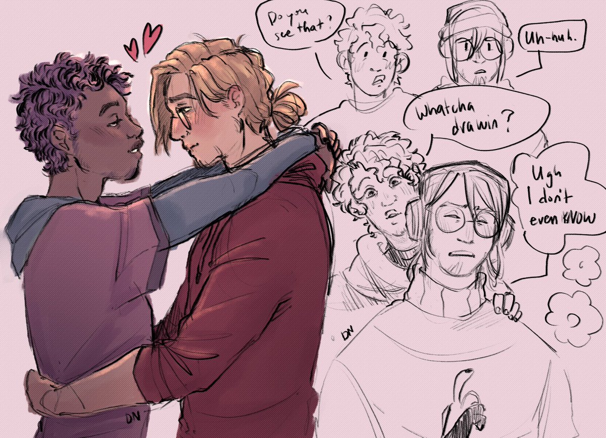 doodled some old ocs hehe (guy with purple hair is named finch bcos he is cursed to be a bird half the time :]) 
