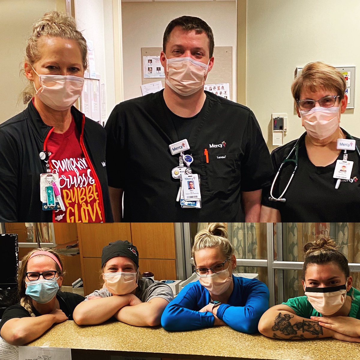 FollowMercy's tweet photo. We are so, so thankful! Each year, several Mercy teams (like @mercysaintlouis’s Med-Surg ICU) graciously share their Thanksgiving holiday with our patients. #ForeverGrateful #FacesofMercy https://t.co/3mYCcNmmNB