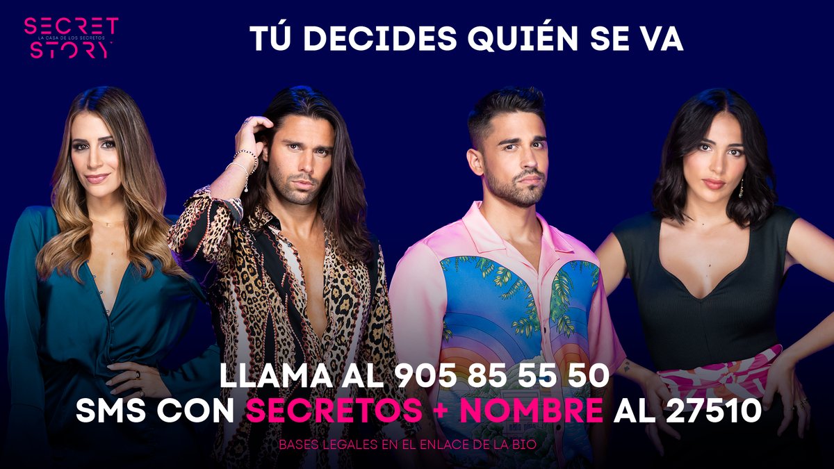 SecretStory_es's tweet photo. 🚨 ¡TÚ DECIDES QUIÉN SE VA! 🚨 Llama al 905 85 55 50 o envía SECRETOS + NOMBRE al 27510. ¡Están en vuestras manos! Bases legales en https://t.co/AOVu0D4yOz #SecretGala11 https://t.co/YTgvqZ1iut
